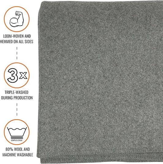 Arcturus Military Wool Blanket - Warm, Thick, Washable - Great for Outdoors, Camping, Stadium Blanket, Picnics, Travel - Car & Bushcraft Survival Kits