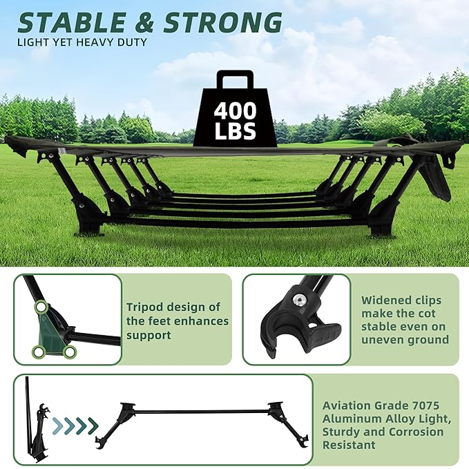 Elevon Camping Cot, 28" Extra Wide Sleeping Cot, Portable Folding Tent Camping Bed, Compact for Outdoor Travel, Base Camp, Hiking, Mountaineering, Lightweight Backpacking, 400lb Capacity