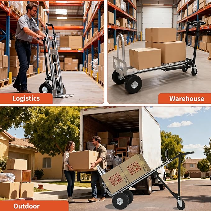 3in1 Convertible Hand Truck Dolly Cart, 880 lb Aluminum Hand Trucks Heavy Duty Furniture Appliance Dolly W/10 Wheels,Utility Cart for Transport & Moving Office, Home & Warehouse Use (Silver Black)