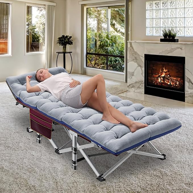 ABORON Heavy-Duty Folding Guest Bed for Adults, 500lb Capacity, Portable Extra Cot with 1222D Double Layer, Ideal for Indoor Guest Stays & Temporary Home Use