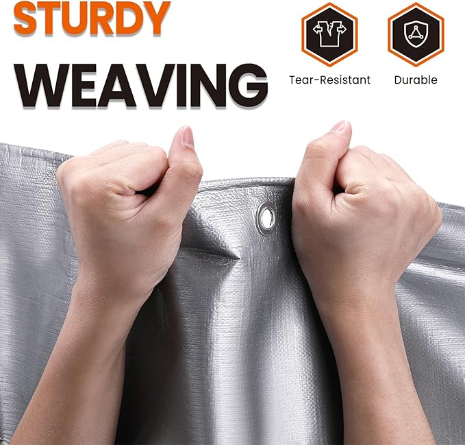 10x20 FT Tarp Waterproof, 16 Mil Tarps Heavy Duty Waterproof Multipurpose Protective Cover UV Resistant Rip & Tear Resistant with Grommets Reversible for Home Boats Cars Camping