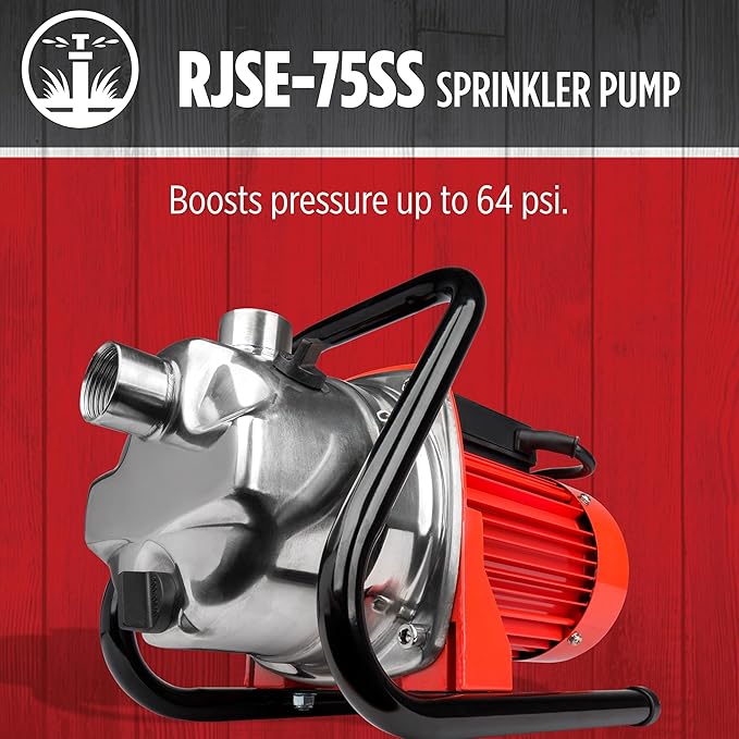 Red Lion RJSE-75SS 115 Volt, 3/4 HP, 11 GPM Stainless Steel Sprinkler Utility Pump with 8-ft. Cord, Red, 614432
