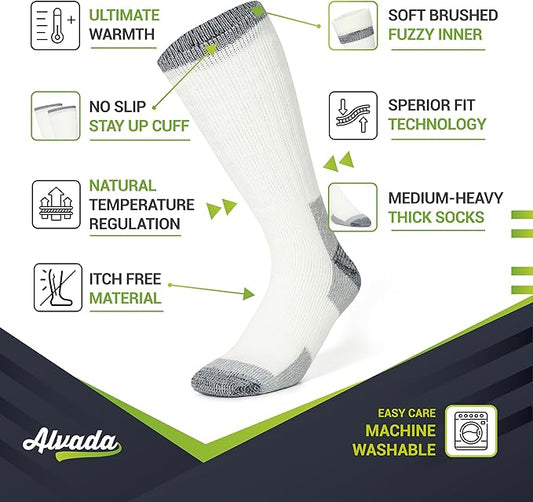 Alvada Merino Wool Hiking Socks Thermal Warm Crew Winter Boot Sock For Men & Women 3 Pairs