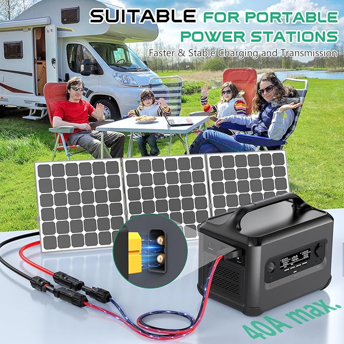 10AWG XT60 Solar Cable 15FT, Solar to XT60 Charging Cable 3 10 20 25 30 40 50FT, Solar Connector to XT60 Connector Adapter Cable, Extension Cable for Portable Power Station - 15Ft