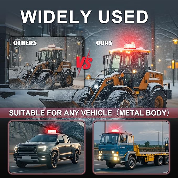 Red Beacon Light, LED Strobe Lights Magnetic Beacon Rooftop Emergency Flashing Safety Warning Lights 12-24V Beacon Lights for Trucks Vehicles Tractor Forklifts Snow Plow Boat Trailer Car Bus