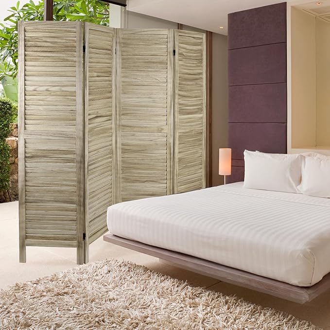 ECOMEX 4 Panel Louver Wood Room Divider 5.6ft.Tall Folding Privacy Screen Panels, Room Divider Wall, Divider for Room Separation, Partition Room dividers and Effectively Block Sight(Natural)