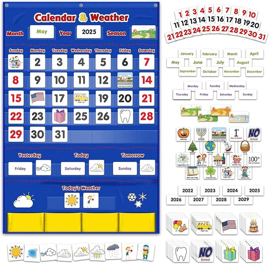 Godery Calendar and Weather Pocket Chart, Classroom Organized Chart, 149 Pieces