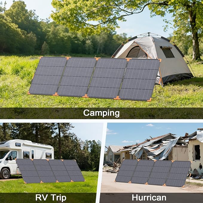 400W Bifacial Portable Solar Panel, 33V Lightweight Foldable Solar Charger for Power Station, IP68 Waterproof 23.5% High Efficiency with Adjustable Kickstands for Camping RVs Home Backup