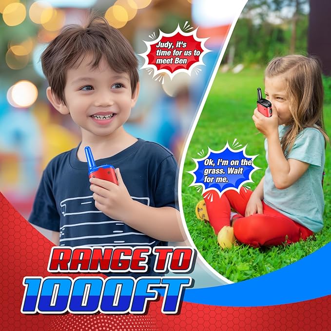 Walkie Talkies for Kids Boys Rechargeable: 2 Pack Kids Walkie Talkies Outdoor Toys for 3 4 5 6 7 8 Year Old Boy Christmas Birthday Gifts Stocking Stuffers for Grandkids Age 3-8 Year Old Hiking Camping