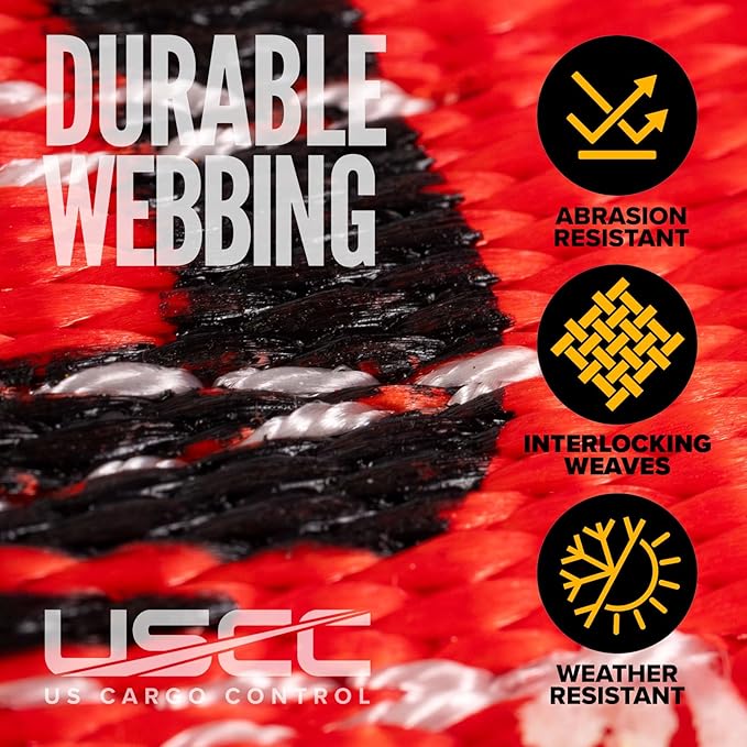 US Cargo Control 4" x 30' Winch Straps with Twisted Sewn Loops (2-Pack), 5,400 LBS Working Load Limit, Heavy Duty Flatbed Tie Downs, Red 4 Inch Straps for Flatbed Trailers and Trucks