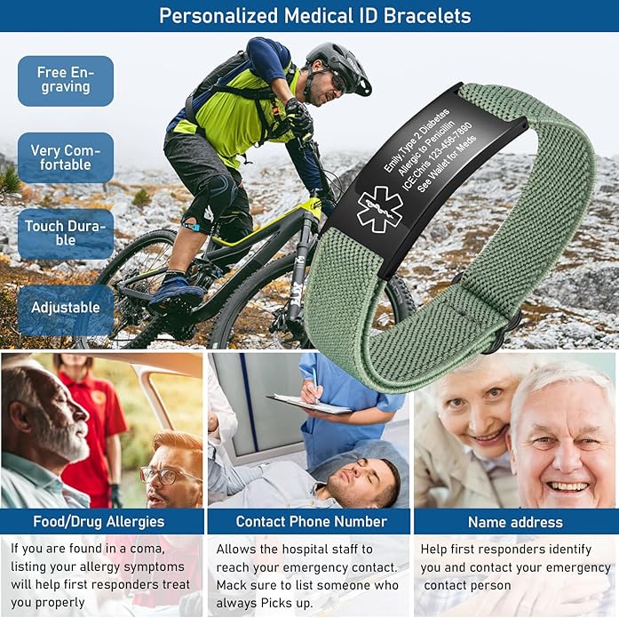 VNOX Medical Alert Bracelets for Men & Women Kids with Free Engraving Adjustable Stainless Steel Mesh Emergency Medical ID Bracelets Wristband