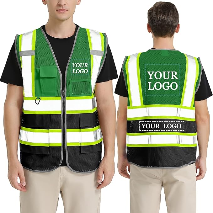 BeautyWill Custom Logo Safety Vest Class 2 High Visibility Reflective Vest for Men - Personalized Logo Team Vest
