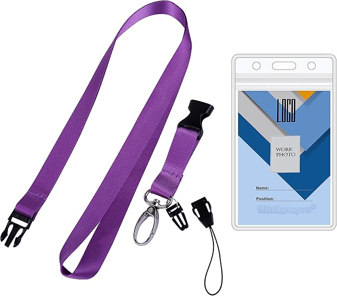 Cruise Lanyard Badge Holder, Wisdompro Vertical 2-Sided 2 Card Slot Waterproof Clear PVC ID Tag Holder with Ziplock and 20.8’’ Heavy Duty Detachable Neck Strap - 2 Set, Pink/Purple