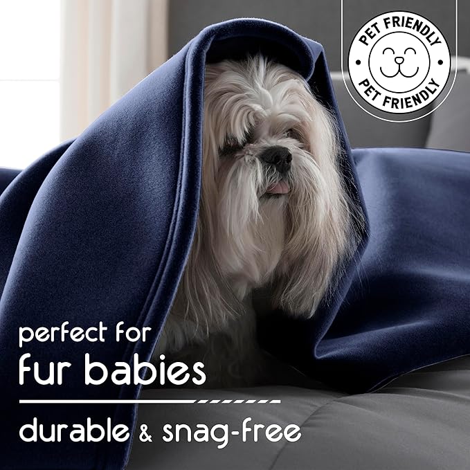 Vellux 1B07054 Original Insulating Core Hotel Style Solid blanket Machine Washable Soft Cozy Warm Thermal Durable Pet Friendly All Seasons Layering Bed Sofa Blankets Navy Blue, Twin, Blue