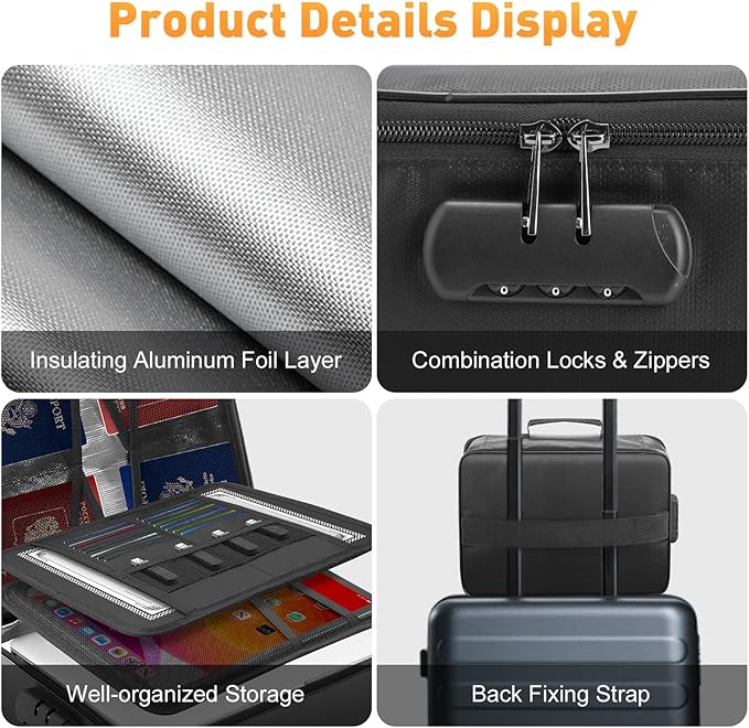 Fireproof Waterproof Document Bag with Lock - Kanhiro Upgraded Fireproof File Organizer, Portable Safe Box And File Box For Home Travel, Important Document Organizer For Passport, Certificates, Laptop