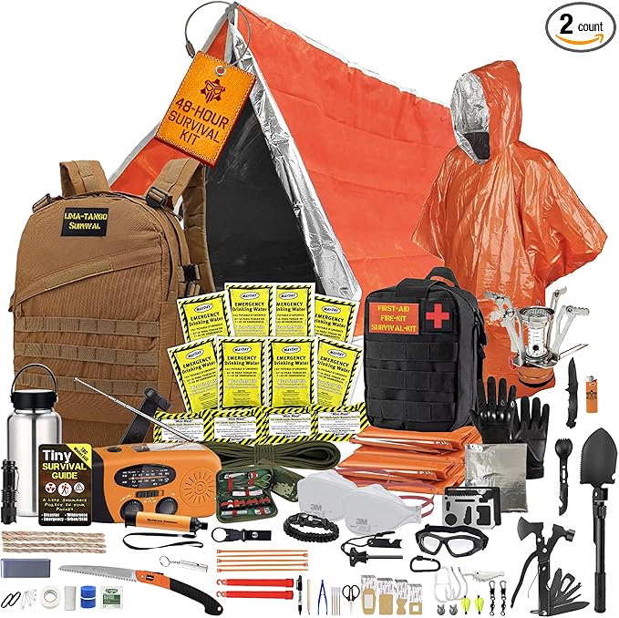 48 Hour Survival Kit - 228 Pieces Survival Gear and Supplies, 45L Go Bag Emergency Backpack, First Aid, Water Filter, Food, Tools, Tent, Camping Essentials, Emergency Preparedness - The Solo
