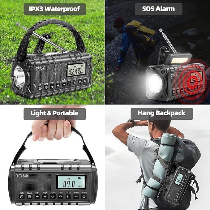 Upgraded 37000mWh Emergency Hand Crank Radio AM/FM with LED Flashlight Solar Radio, Portable Weather Radio, Emergency Cell Phone Charger for Family Outdoor Camping and Emergency Rescue Us