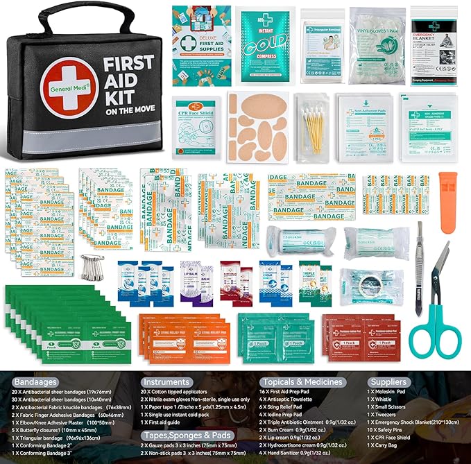 General Medi First Aid Kit - 150 Pieces Small Compact First Aid Kit Bag - Includes Instant Cold Pack, Emergency Blanket for Travel, Home, Office, Vehicle, Camping