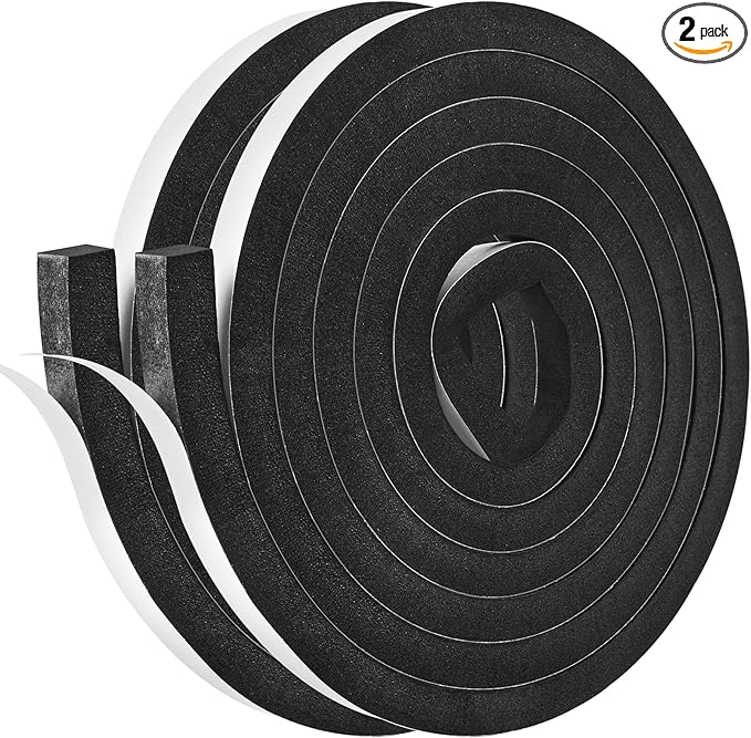 Self Adhesive Foam Tape Weatherstrip 1In x 1In x 13Ft High Density Foam Insulation Strips Foam Seal Weather Stripping with Strong Adhesive for Door and Window Sound Isolation Soundproofing