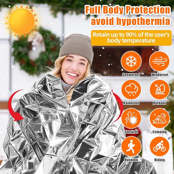 200 Pcs Emergency Blanket Beanie Hat Bulk Homeless Package Care Supplies Survival Kit for Cold Weather Outdoor Camping Hiking (Bright)