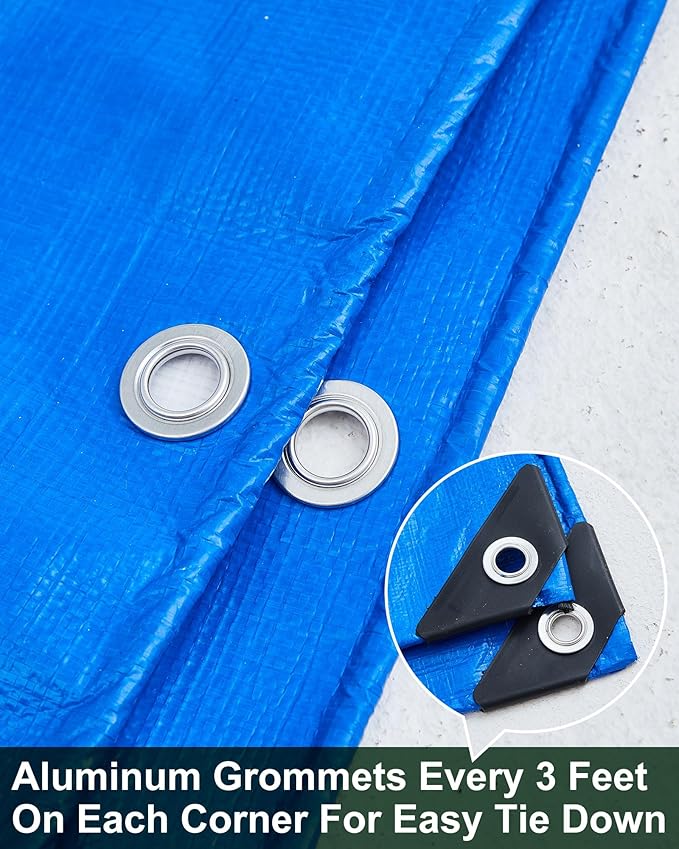 3 Pcs Large Waterproof Tarp 12 x 16 ft Heavy Duty 5.5 Mil Thick Poly Tarpaulin with Grommets Multipurpose Protective Cover for Summer Home Boats Cars Camping RV Pool Tent