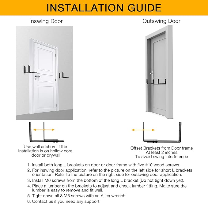 Adjustable Barricade Brackets (2pcs) - Drop Open Bar Holder for Security Door Reinforcement Steel U Bracket for Outswing and Inswing Doors or Gates
