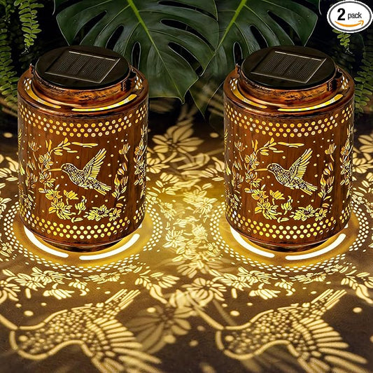 2 Pack Hummingbird Solar Lanterns, Christmas Birthday Gifts for Mom, Grandma, Outdoor Waterproof Hanging Garden Decor for Patio, Yard
