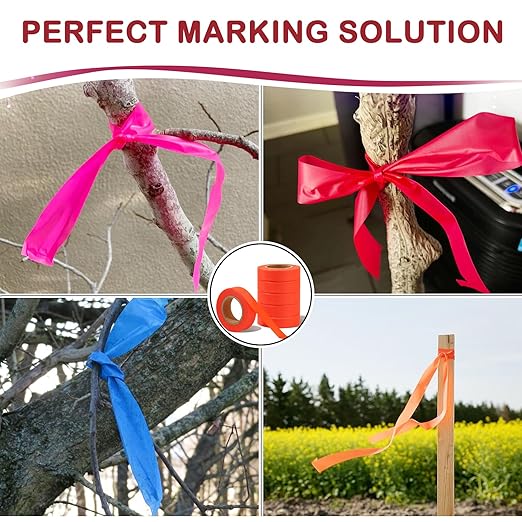 GEYYANG Flagging Tape Assorted Colors 8 Rolls,Non-Adhesive Plastic Ribbon,Neon Marking Tape for Survey Boundaries, Trees and Hazardous Areas,Trail Marking,Surveyors,1" x 98ft,3.35 Mil