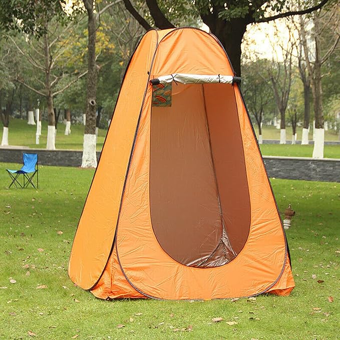 Portable Pop Up Privacy Shower Tent - Spacious Changing Room - Portable Outdoor Camping Bathroom Toilet Changing Dressing Room Sun Sunshade Canopy Outdoor Rain Shelter Hiking, Beach, Toilet (Orange)
