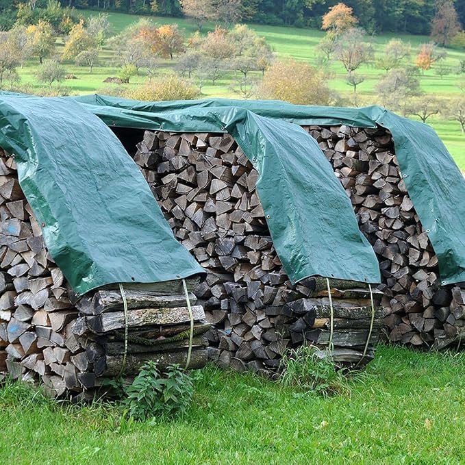 Reversible Heavy Duty Poly Tarp for Wood Piles, Firewood Piles, Construction & Ground Covering - Tear & Water Resistant - 6 x 26 Foot Indoor/Outdoor Tarp, Green and Brown