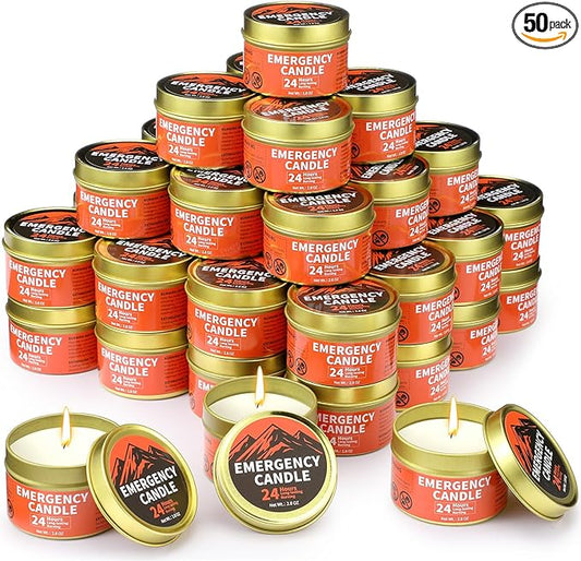 Chuarry 50 Pcs Emergency Candle Bulk 24 Hours Long Burning Survival Soy Wax Candles for Power Outages Camping Hunting Outdoor Activities (Orange)