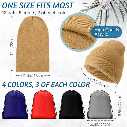 Suhine 72 Pcs Homeless Care Package Supplies Bulk Winter Emergency Blanket Glove Beanies Scarves Sock Drawstring Bag Unisex