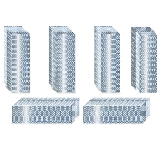 White Reflective Stickers 2 inch X 6 inch, Outdoor Waterproof High Visibility Warning Safety Adhesive Reflector Tape (60 Pcs)