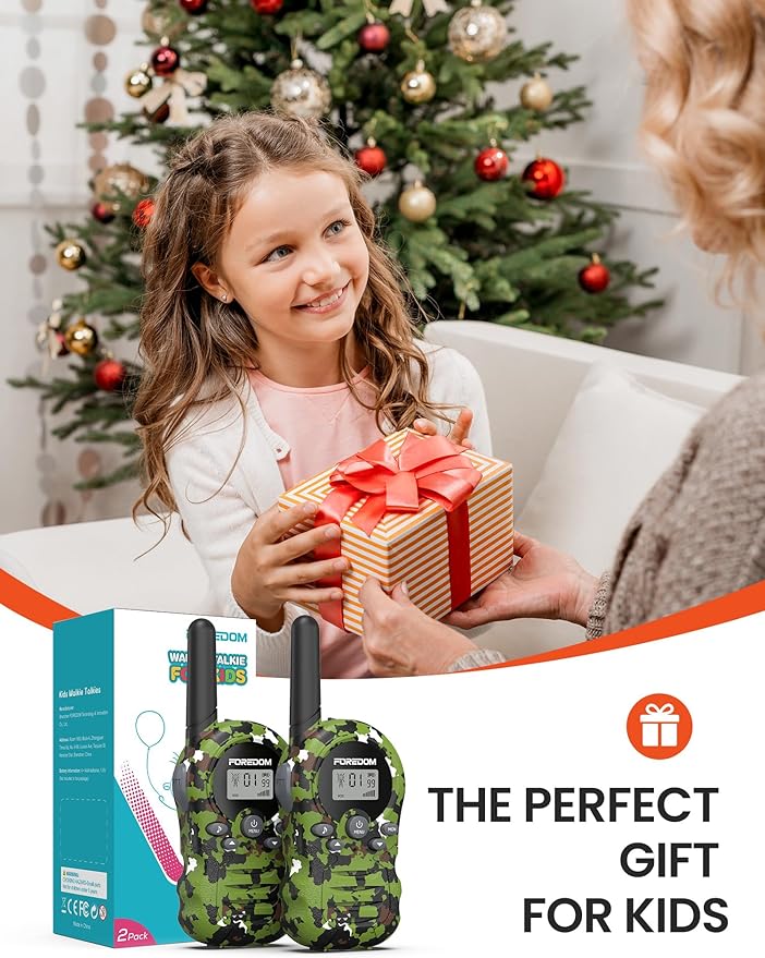 FOREDOM Walkie Talkies for Kids Walkie Talkies Long Range for Boys & Girls Age 3 to 12 Year Old Birthday Cool Army Toys - 2 Pack