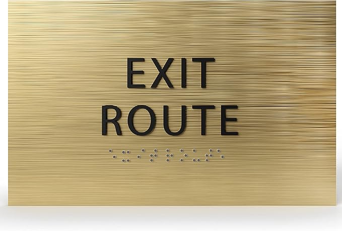 6" X4" Exit Route Sign- Tactile Graphics Grade 2 Braille Text | Modern Utility Wall Mount ADA Compliant Plastic Signs For Schools, Offices, Businesses, Apartments & Restaurants