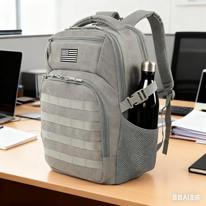 Small Military Tactical Backpack for Men, Travel Hiking Backpack with Bottle Holder, 25L Laptop Backpack for Work, College Computer Bag Fits 15.6/14.3 Inch Laptop and Notebook - Gray
