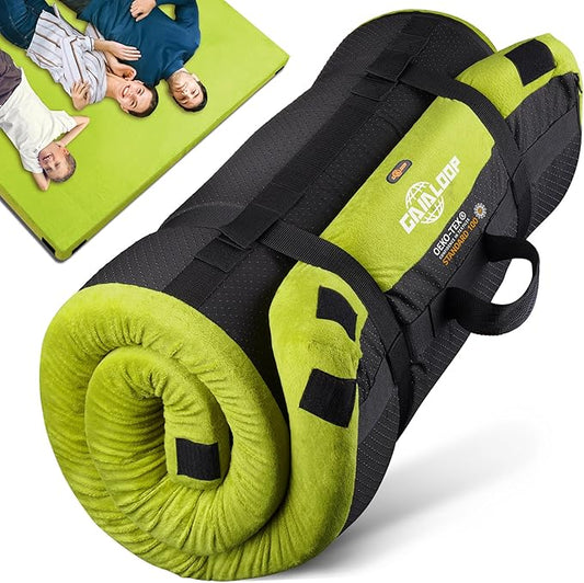 3 Inch Memory Foam Camping Mattress, Dual Layer Thick Sleeping Camp Pad for Car Tent Cot, Roll-Up Portable Glamping Floor Bed for Guests Sleepover