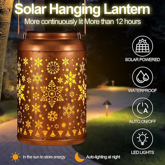 Solar Lanterns Outdoor, Waterproof Hanging Metal Solar Lanterns LED Decoration for Garden, Yard, Patio - Perfect Birthday Gifts for Women Mom Grandma(Snowflakes)