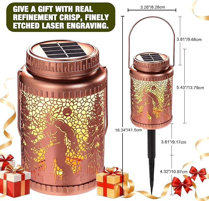 Cooo 2 Pack Solar Lanterns Outdoor Waterproof Bigfoot Sasquatch Christmas Trees Solar Pathway Lights Landscape Path Christmas Gifts for Women Mom Grandma Outdoor Table Lamp Garden Yard Decor-Rose Gold