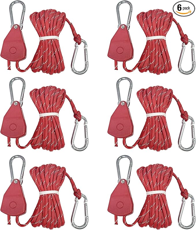 14ft Retractable Paracord Rope Tie Down Ratchet Strap Small Straps Mini Rope Cam Lock Tent Canopy Tie Down Adjustable Outdoor Windproof Tightener Tensioner Hanger Grow Light 5/32"