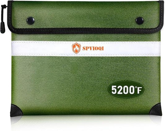 SPVIOQI Upgraded 5200F Fireproof Document Bag - Heat Insulated, 8 Layers of Functional Materials, Water Resistant, Fireproof Safe Pouch with Zipper, Perfect for Cash/Documents/Valuables