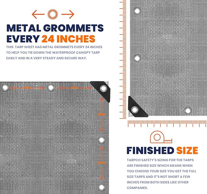 Tarpco Safety Heavy Duty 10 Mil Tarp Cover, Waterproof, UV Resistant, Rip and Tear Proof, Poly Tarpaulin with Reinforced Edges for Camping, Roof, Patio, Pool, Boat. (Silver/Black 10′ X 12′)