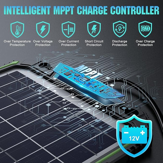 Sun Energise 10W 12V Solar Battery Charger Maintainer PRO, Built-in Smart MPPT Charge Controller, Waterproof 10 Watt 12 Volt Solar Panel Trickle Charging Kits for Car Auto Boat RV Marine Trailer