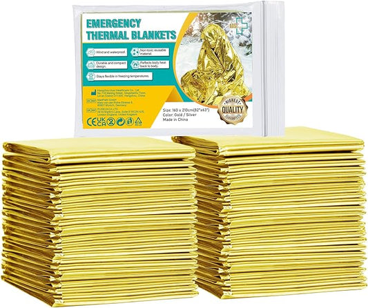 General Medi Emergency Blanket (12-Pack), Emergency Gold Foil Blanket– Perfect for Outdoors, Hiking, Survival, Marathons or First Aid