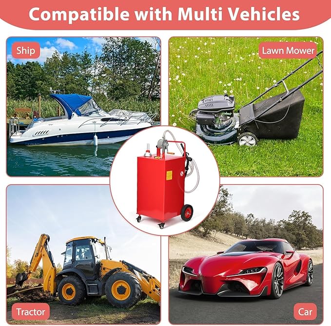 30 Gallon Fuel Caddy with Manual Pump,Portable Gasoline & Diesel Transfer Tank Heavy Duty Tank Gas with 4-Wheel for Cars,Boats