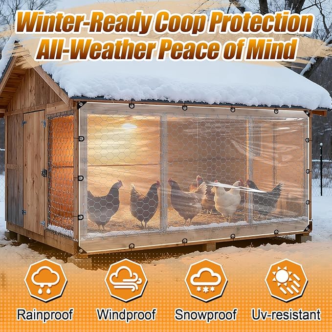 6x8ft Anti-Tear Clear Tarp Waterproof for Patio Winterizing - 5 mil Snowproof & Windproof Clear Plastic Tarps with Grommets for Garden Enclosure Chicken Coop