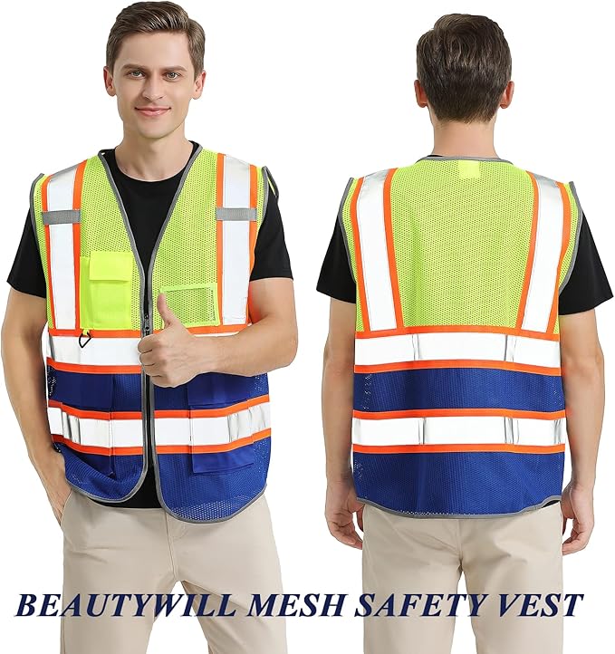 BeautyWill Custom Logo Safety Vest Class 2 High Visibility Reflective Vest for Men - Personalized Logo Team Vest