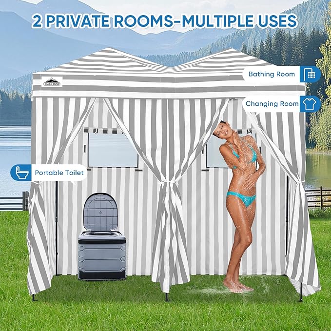 EAGLE PEAK Outdoor Changing Room 8x4, 2 Room Pop Up Portable Changing Room, Sun Shelter, Pop Up Changing Tent for Beach or Pool,Portable Dressing Room for Photoshoots (Gray/White)
