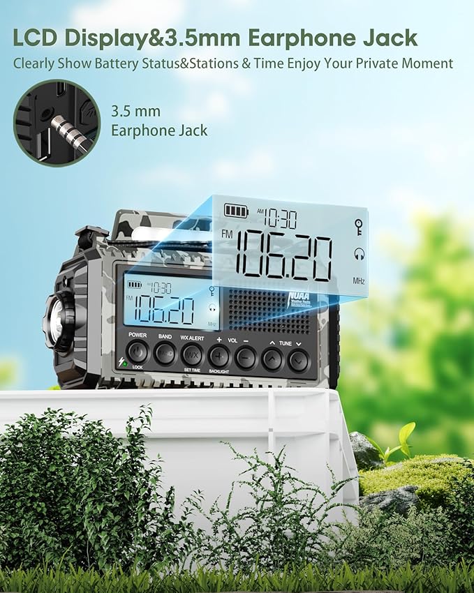 Emergency Radio, Real 12000mAh Long Lasting, Hand Crank for Emergency Power, AM/FM/SW/ 7 NOAA Weather Bands,SOS, Cell Phone Charger, Bright Flashlight, Portable Solar Radio for Outdoor/Survival Kit