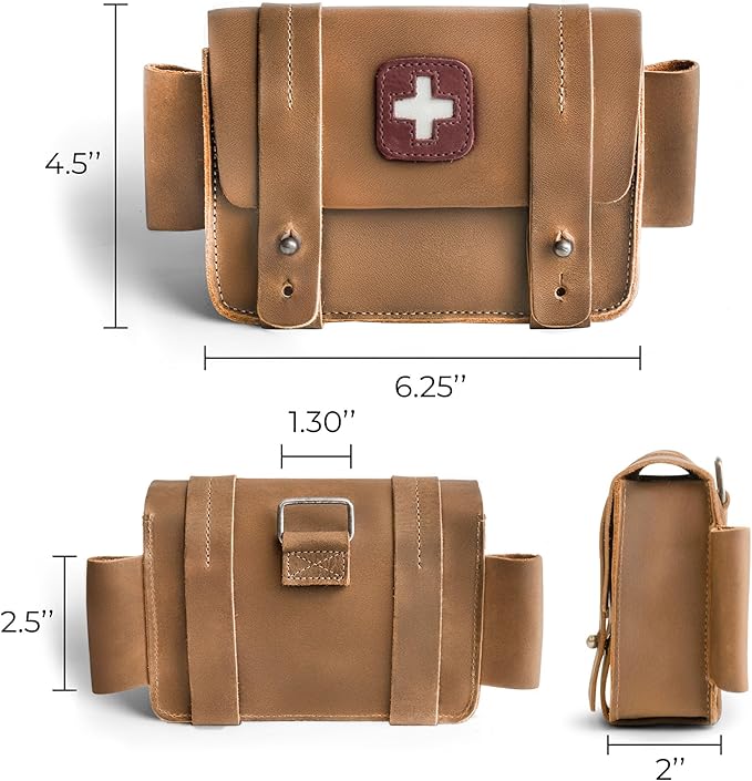 Hide & Drink, Empty First Aid Bag, Mini Medical Storage Pouch, Rectangular Bag for Survival Kit, Full Grain Leather, Handmade